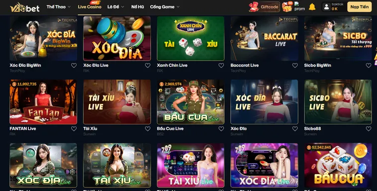 Sảnh Live Casino VaoBet Với Đa Dạng Các Trò Chơi Uy Tín Bậc Nhất