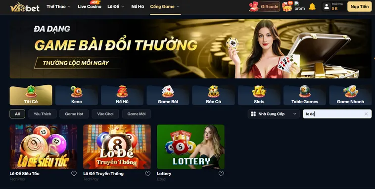 Danh Mục Trò Chơi Tại Sảnh Lô Đề VaoBet Đỉnh Cao Và Đổi Thưởng Giá Trị Mỗi Ngày